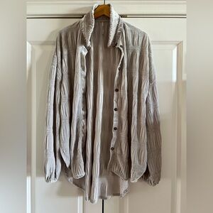 FREE PEOPLE gray Velvet Tunic Textured Button-Up Shirt